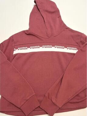 Puma Zip Hoodie Burgundy Athletic Jacket Logo Sleeve Full Zip Sweatshirt